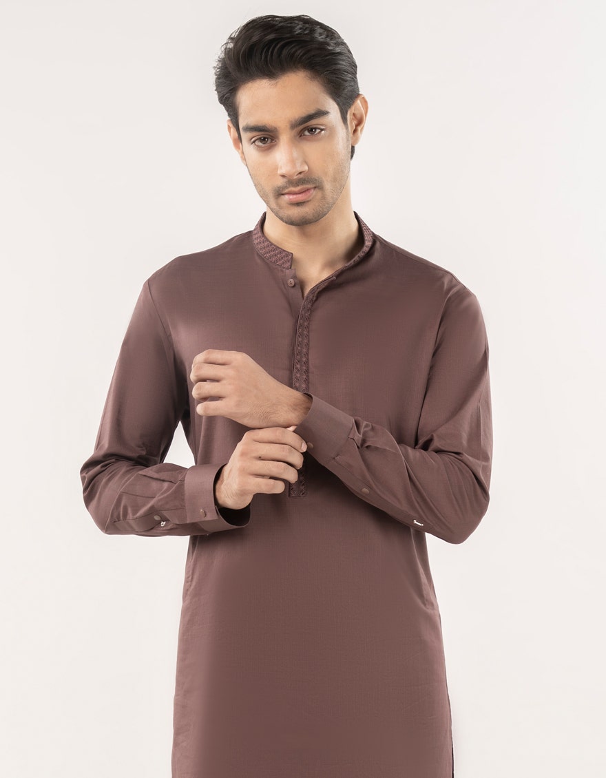 Brown Blended Traditional Kameez Shalwar by J. Junaid Jamshed - Premium Islamic Men's Wear