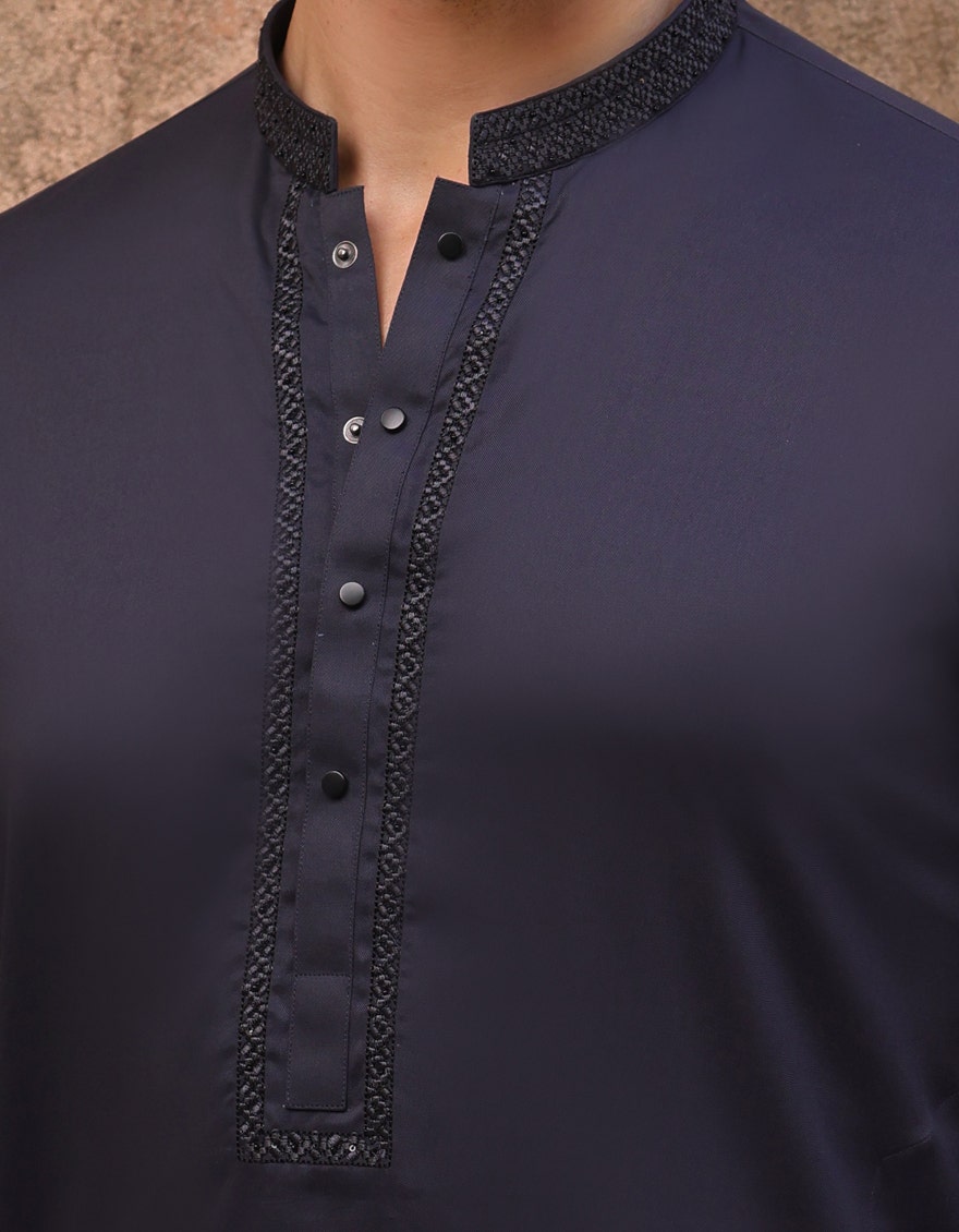 Charcoal Blended Traditional Kameez Shalwar by J. Junaid Jamshed - Premium Islamic Men's Wear
