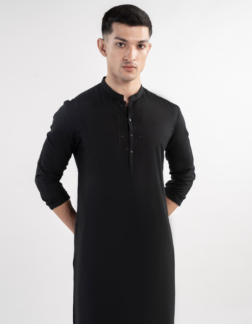 Black Blended Formal Kameez Shalwar by J. Junaid Jamshed - Premium Islamic Men's Wear