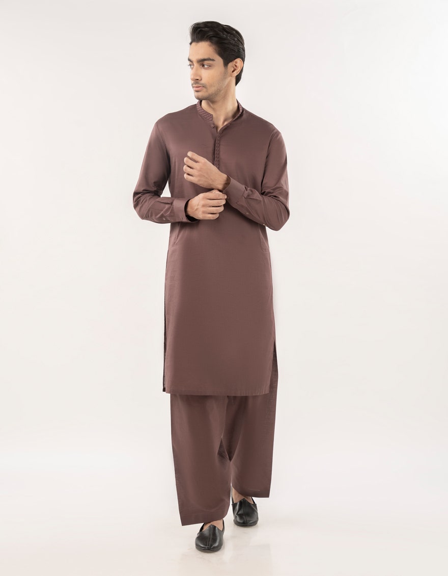 J. Junaid Jamshed Brown Traditional Kameez Shalwar - Traditional Pakistani Men's Clothing