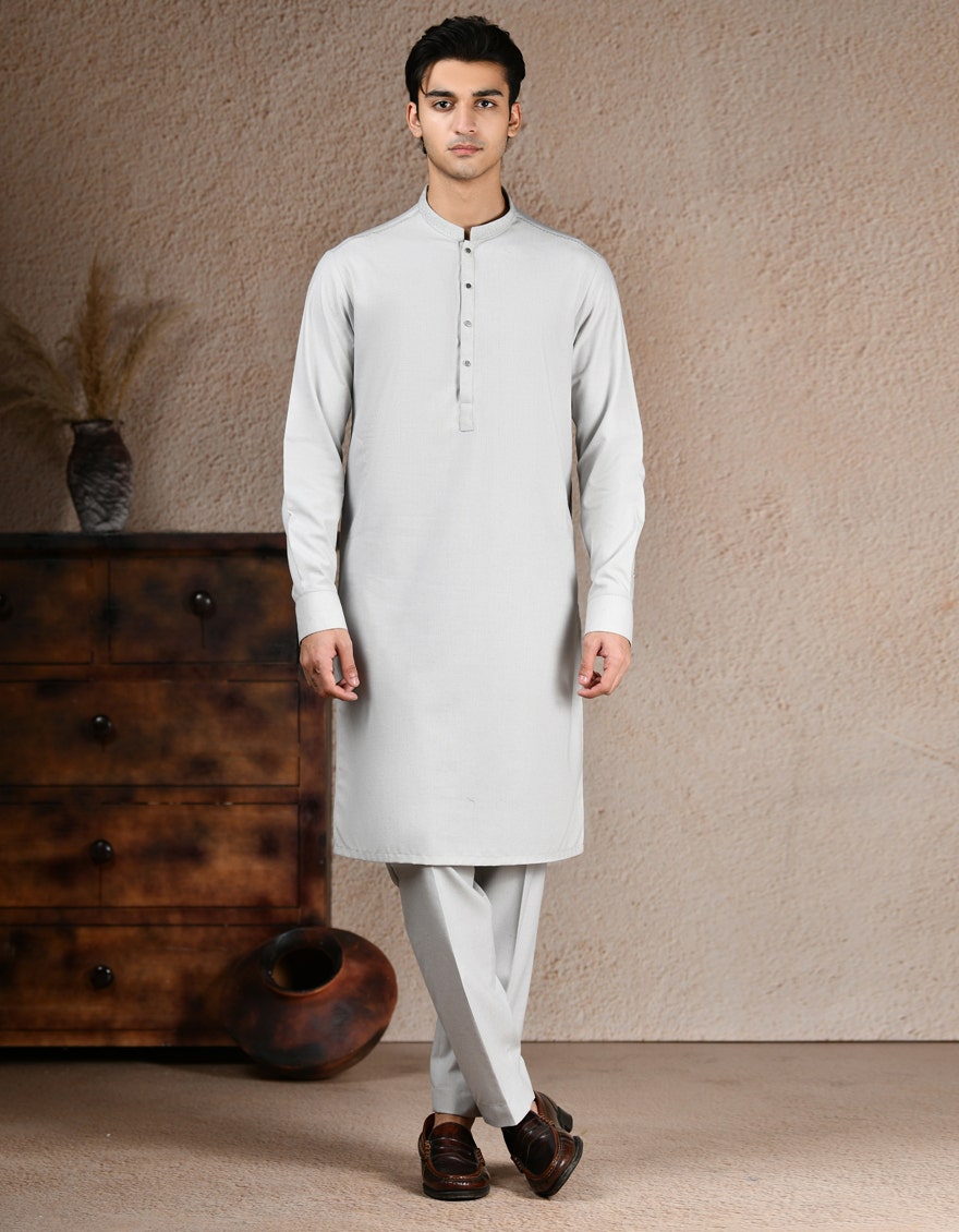J. Junaid Jamshed White Traditional Kameez Shalwar - Traditional Pakistani Men's Clothing
