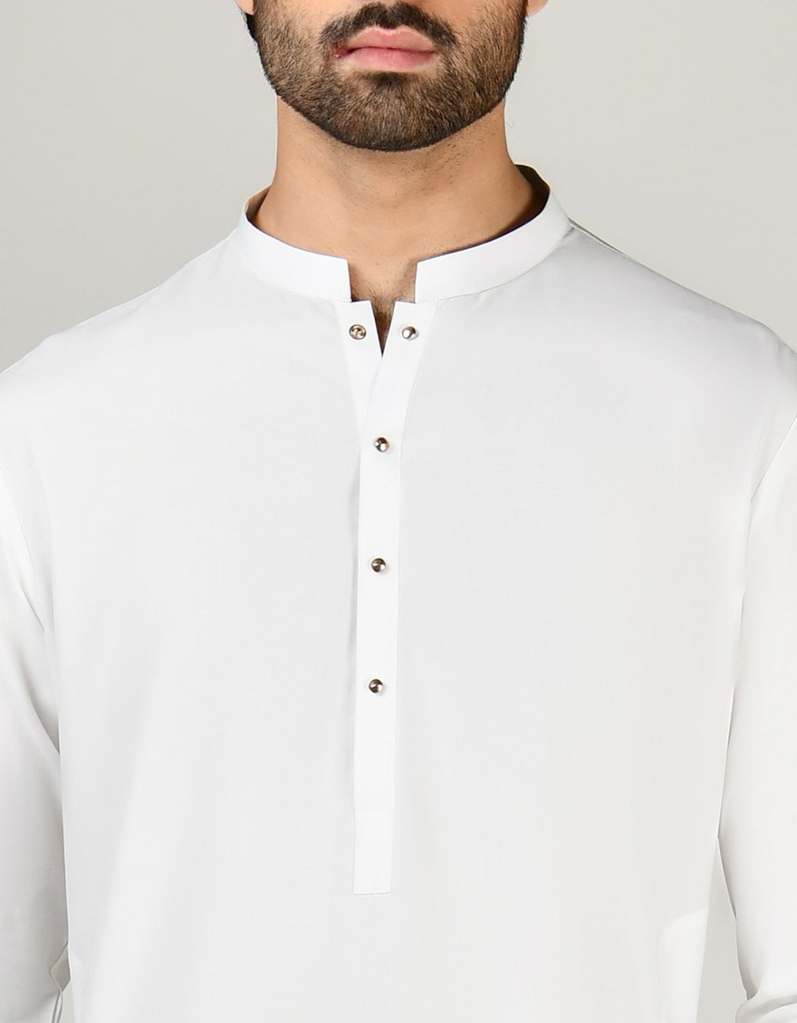 J. Junaid Jamshed White Traditional Kameez Shalwar - Traditional Pakistani Men's Clothing