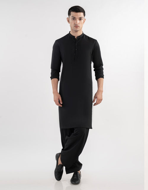 J. Junaid Jamshed Black Formal Kameez Shalwar - Traditional Pakistani Men's Clothing
