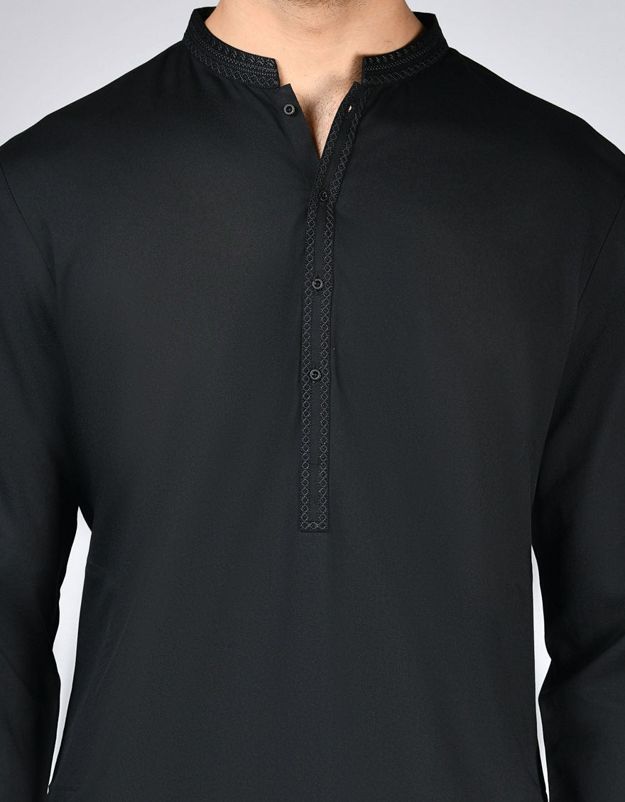 Black Blended Kameez Shalwar - Elegant Islamic Fashion for Men by Junaid Jamshed