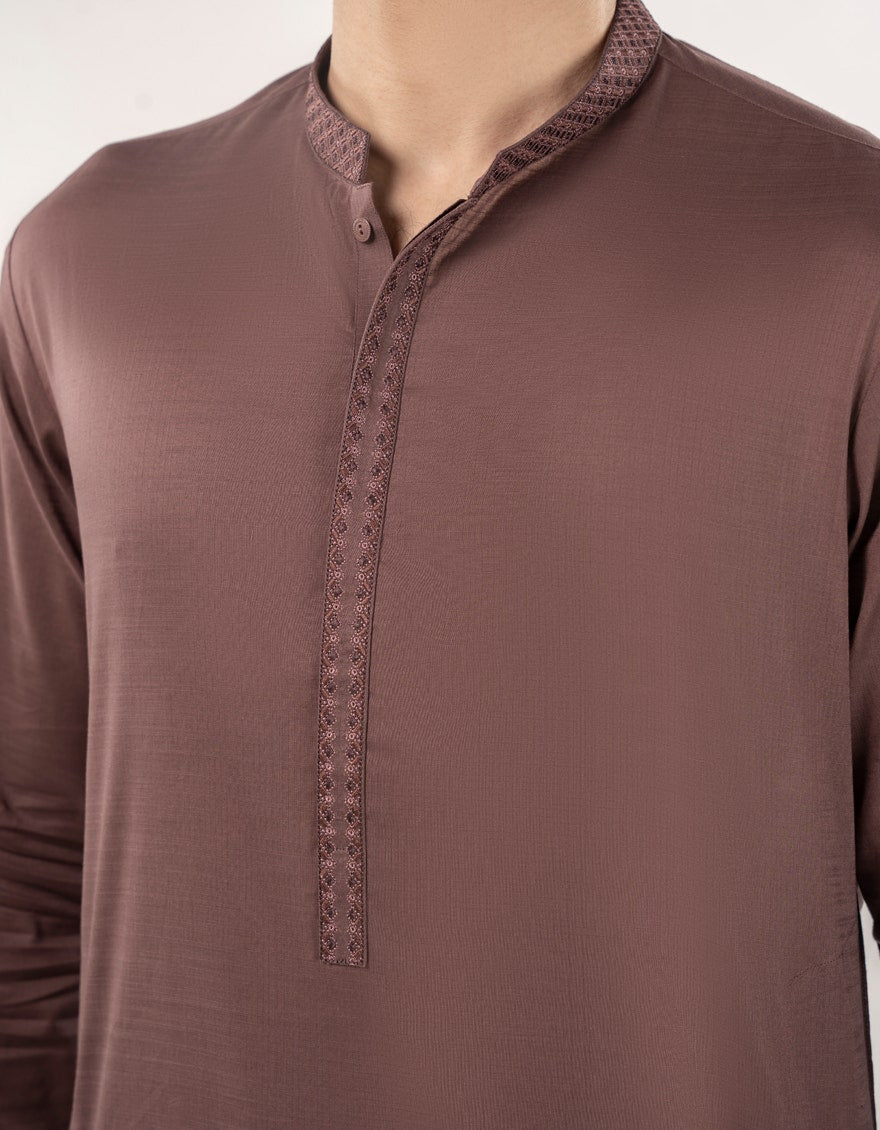 Brown Blended Kameez Shalwar - Elegant Islamic Fashion for Men by Junaid Jamshed