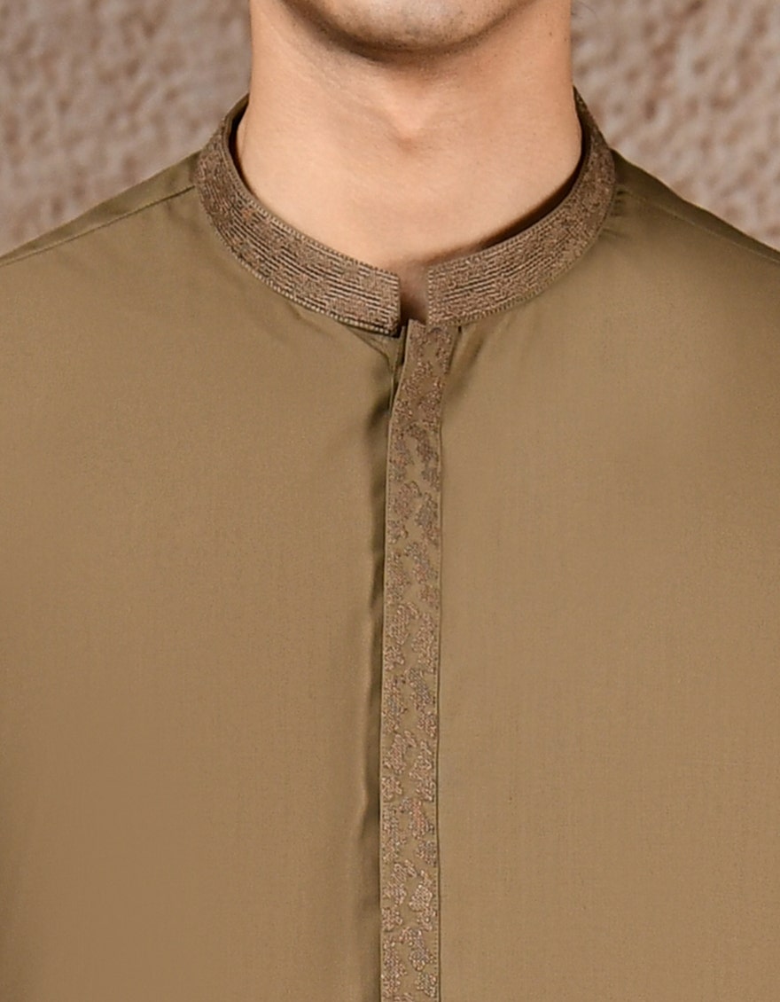 Brown Blended Kameez Shalwar - Elegant Islamic Fashion for Men by Junaid Jamshed