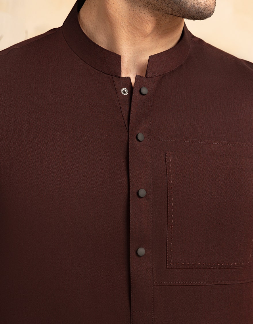Maroon Blended Kameez Shalwar - Elegant Islamic Fashion for Men by Junaid Jamshed