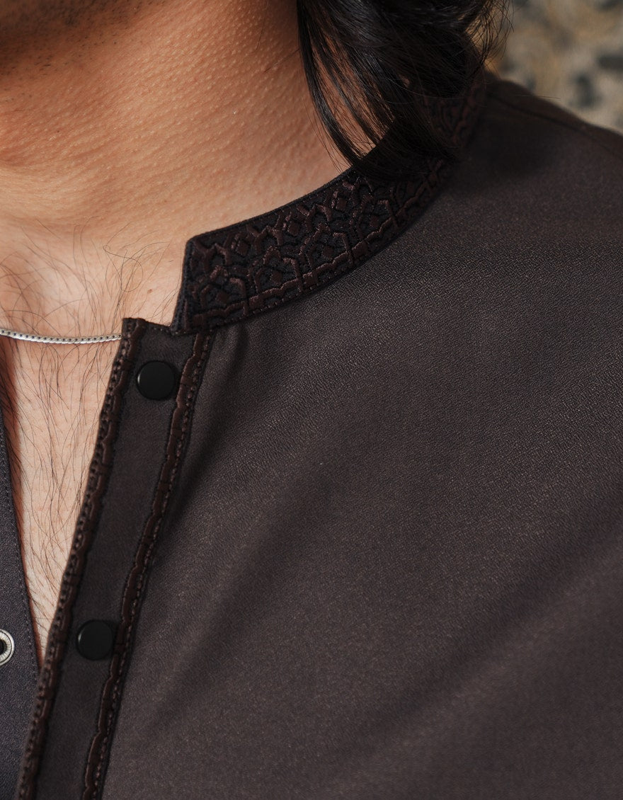 Brown Blended Kameez Shalwar - Elegant Islamic Fashion for Men by Junaid Jamshed