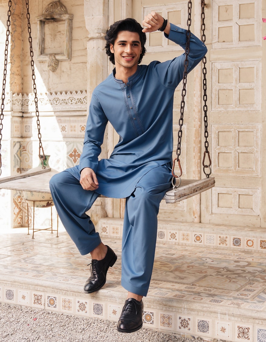 Blue Semi-Formal Kameez Set | J. | HayaStyle Blue Semi-Formal Kameez Set | J. | HayaStyle