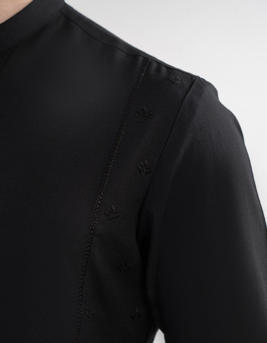 Black Blended Kameez Shalwar - Elegant Islamic Fashion for Men by Junaid Jamshed