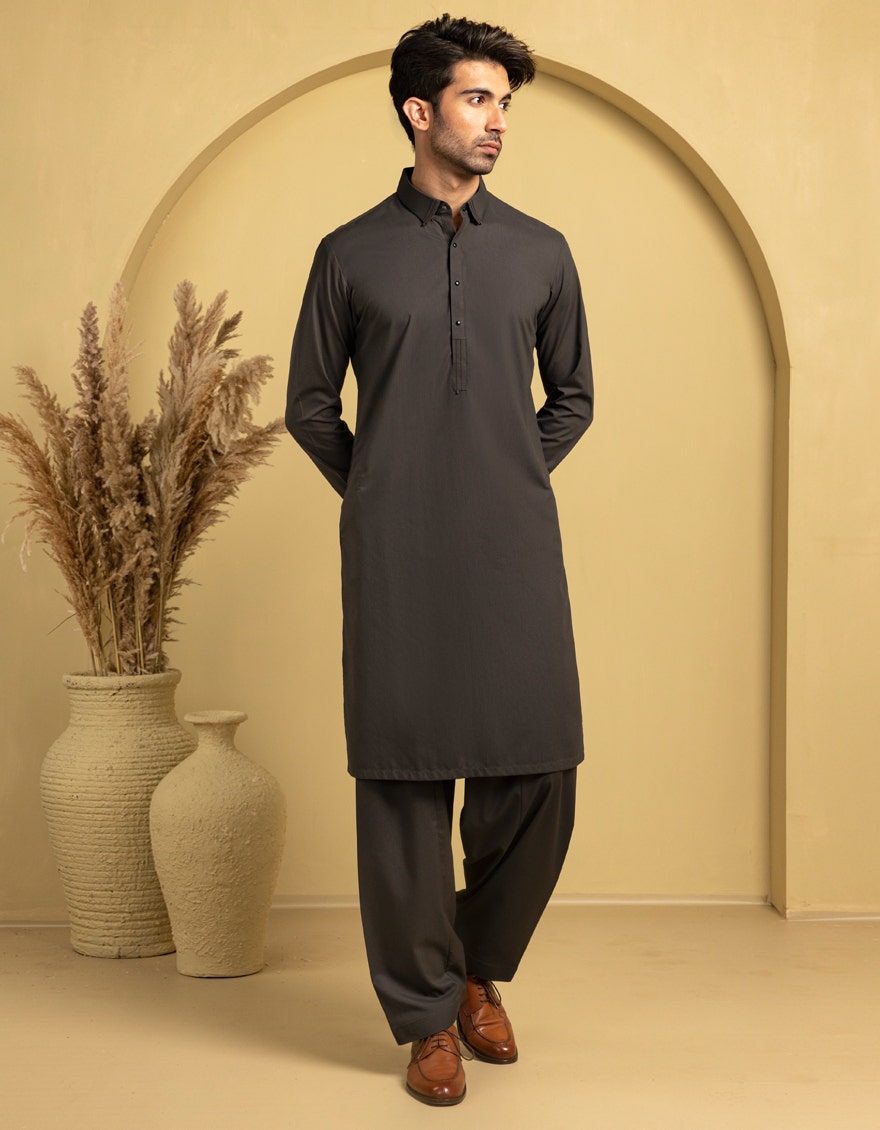 Premium Grey Traditional Men's Kameez Shalwar - J. Junaid Jamshed Collection