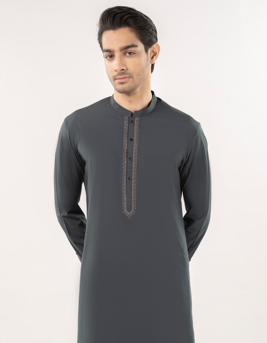 Premium Green Semi-Formal Men's Kameez Shalwar - J. Junaid Jamshed Collection