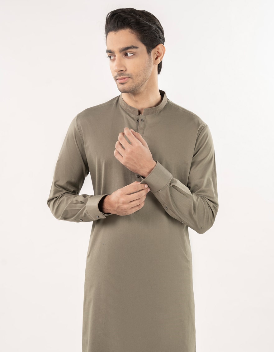 Premium Olive Semi-Formal Men's Kameez Shalwar - J. Junaid Jamshed Collection