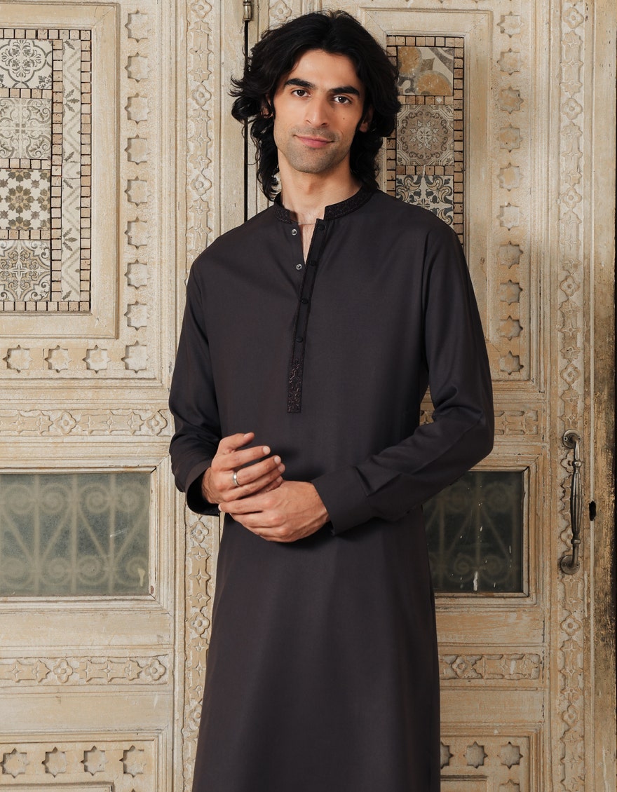 Premium Brown Semi-Formal Men's Kameez Shalwar - J. Junaid Jamshed Collection