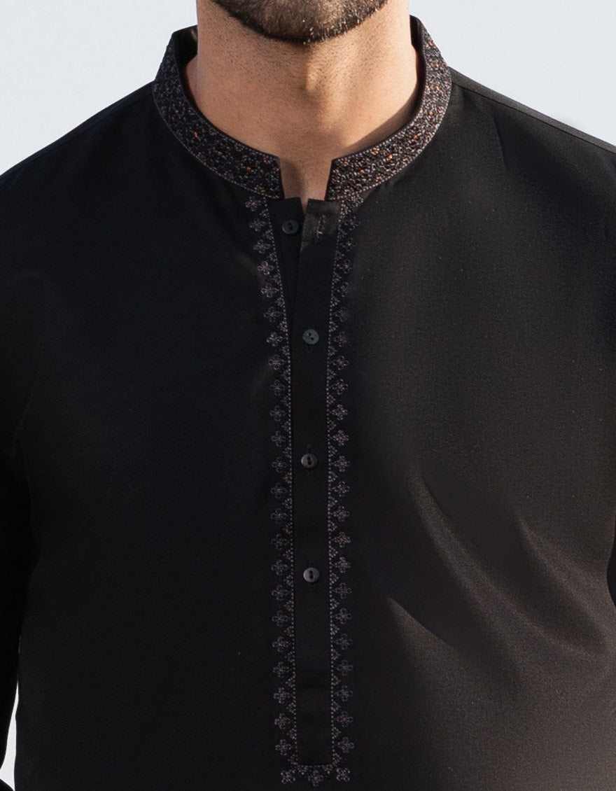 Premium Black Traditional Men's Kameez Shalwar - J. Junaid Jamshed Collection