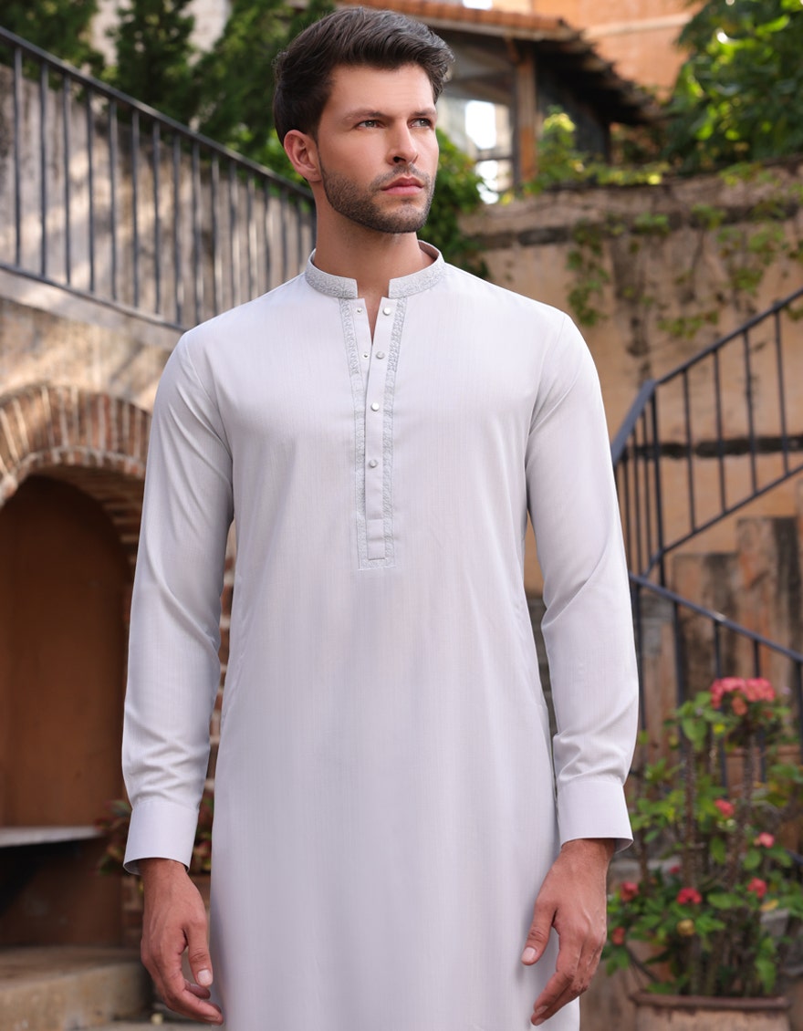 Traditional Grey Kameez Shalwar - Authentic Pakistani Islamic Wear for Men