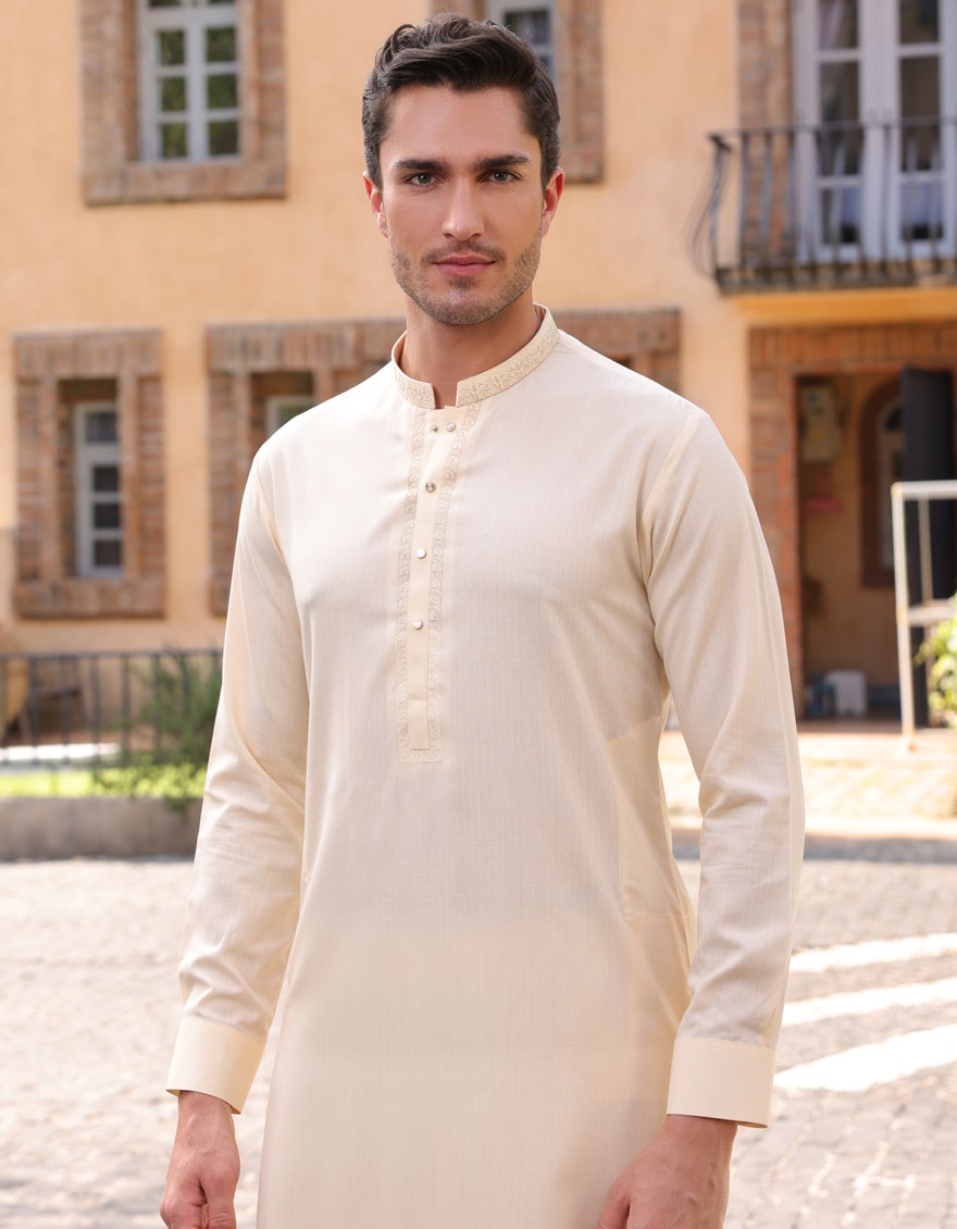 Traditional Cream Kameez Shalwar - Authentic Pakistani Islamic Wear for Men