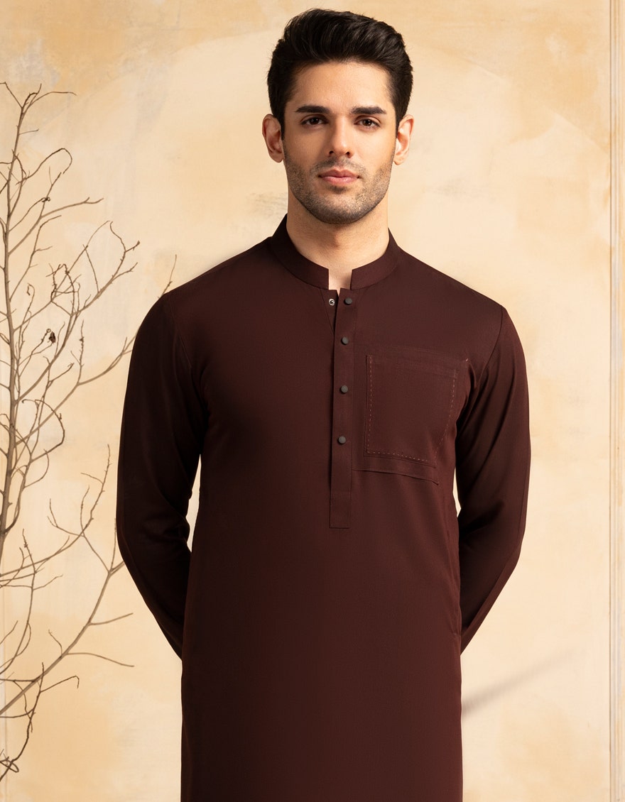Casual Maroon Kameez Shalwar - Authentic Pakistani Islamic Wear for Men