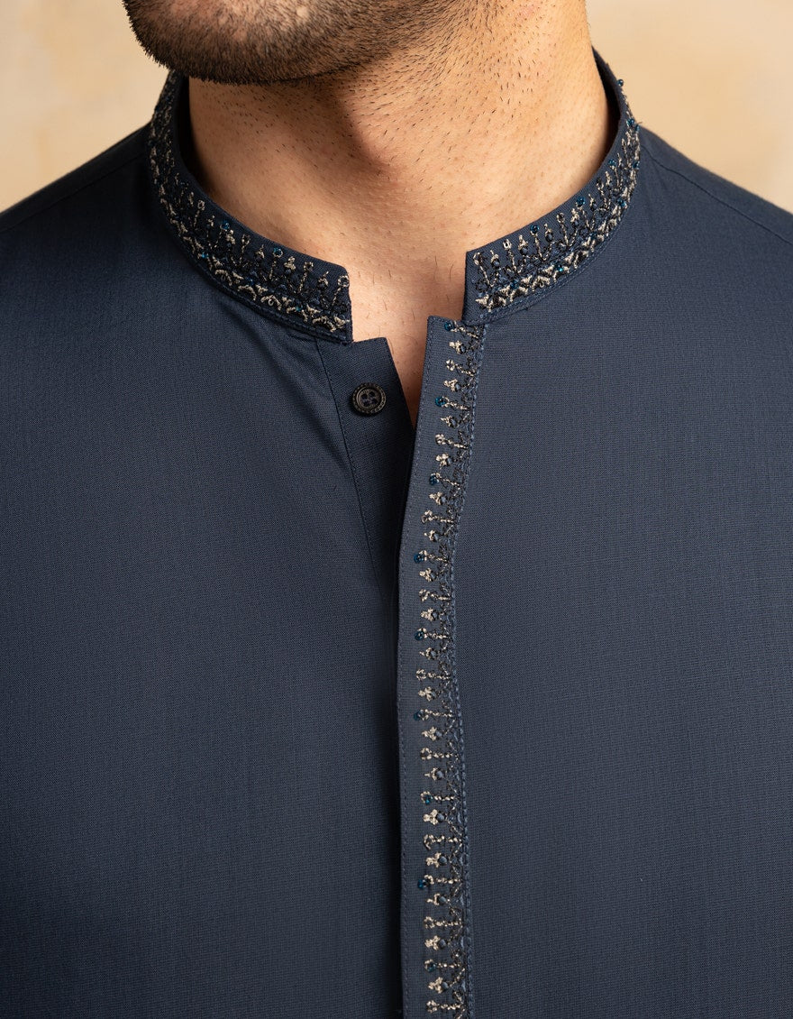 J. Junaid Jamshed Blue Formal Kameez Shalwar - Traditional Pakistani Men's Clothing