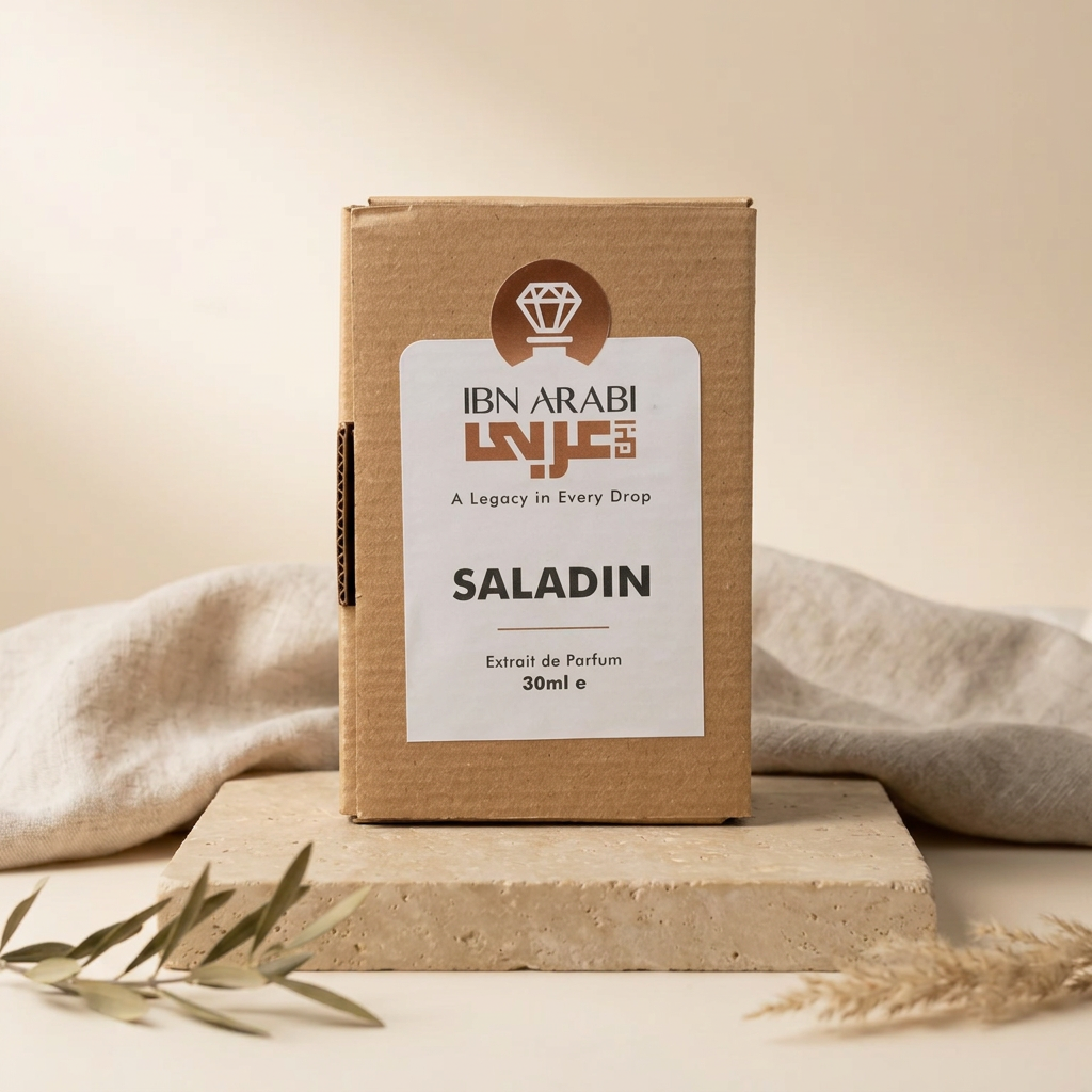 Saladin by Ibn Arabi 30ml perfume packaging box, front view.