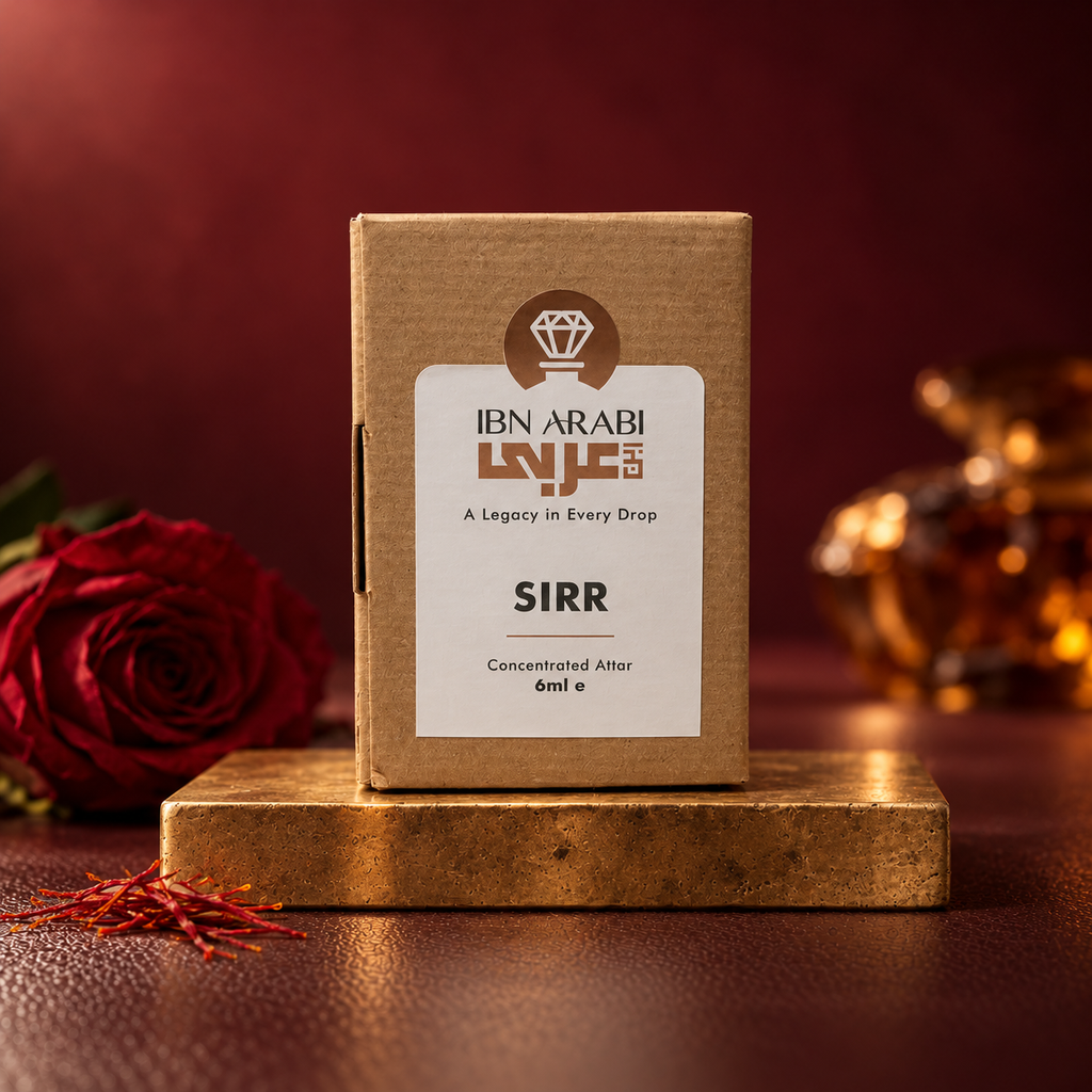 Sirr by Ibn Arabi 6ml attar packaging box, front view.