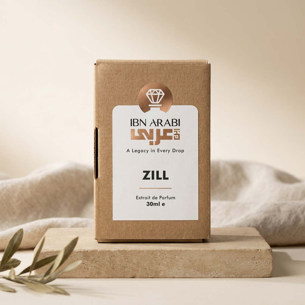 Zill by Ibn Arabi 30ml perfume packaging box, front view.